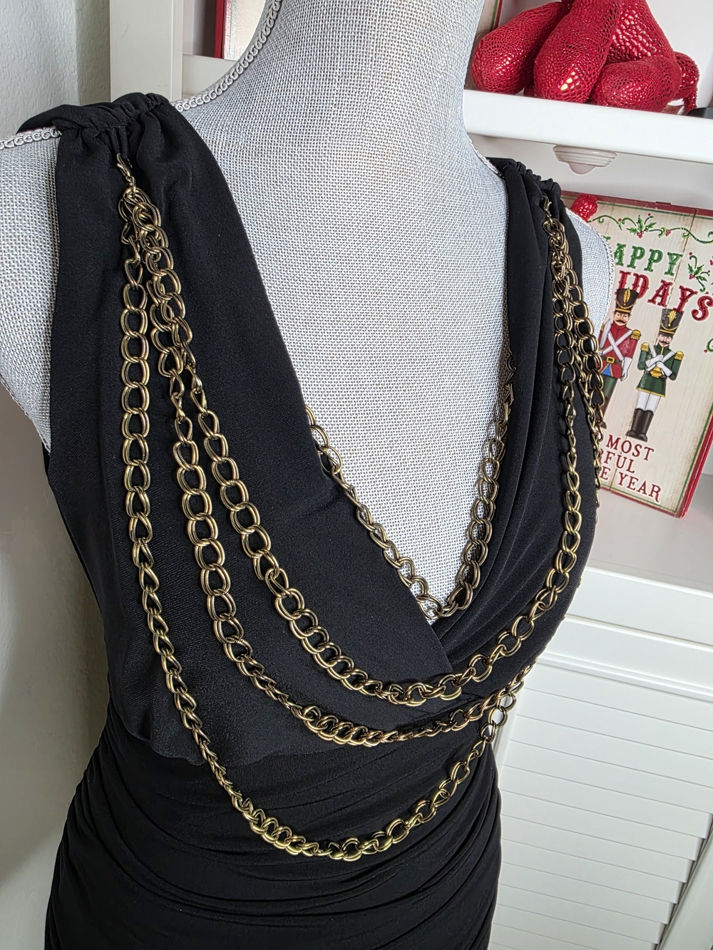 Cache Y2K Vintage Black Chain-Accent Sleeveless Ruched Tank Top - XS - Picture 2 of 8